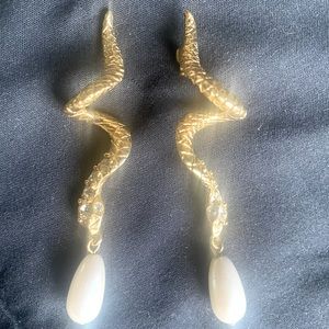 Vintage Snake/Serpents Descent Gold Tone Dangle Earrings by Avon